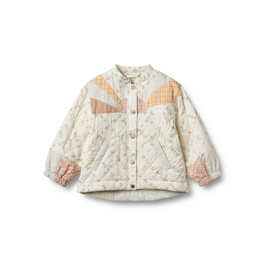 Wheat Inga quiltet jakke ivory checked flowers