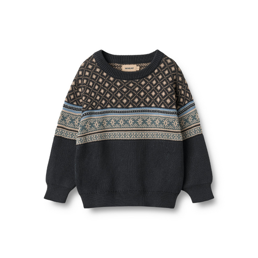 Wheat Julius jaquard strik pullover navy