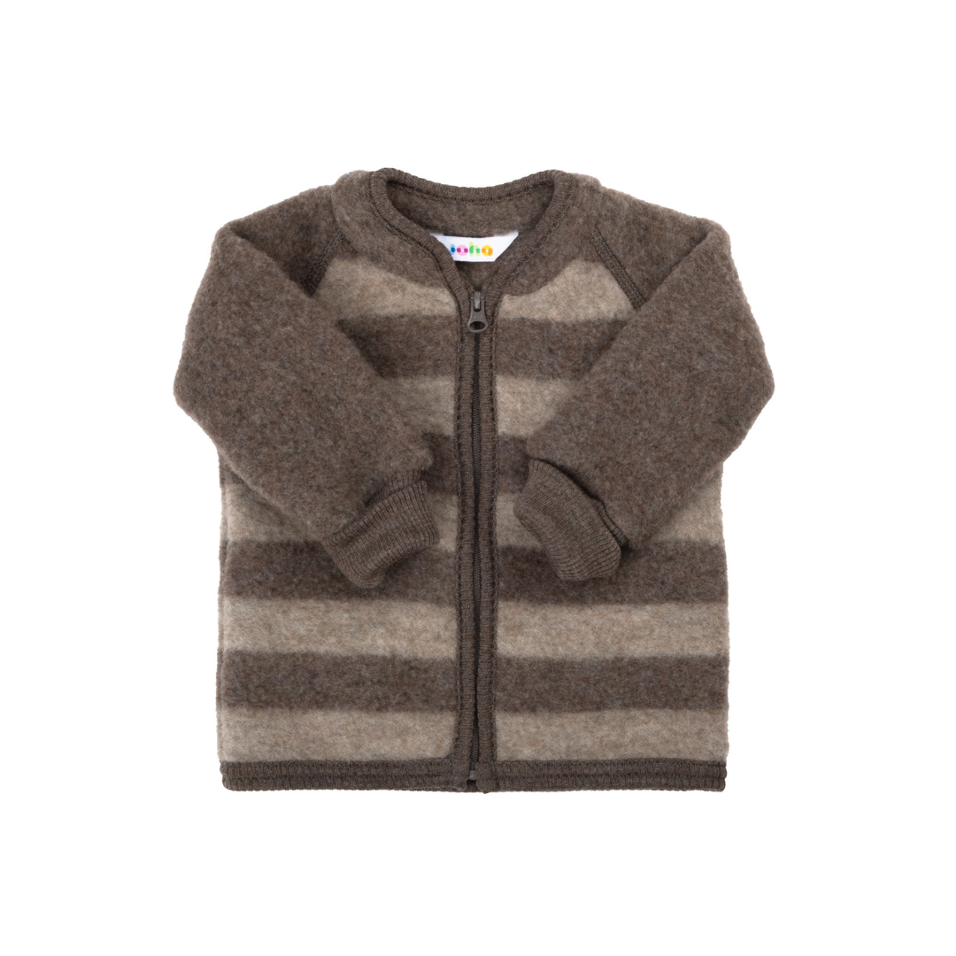 Joha Uld cardigan m. lynlås brun stribet