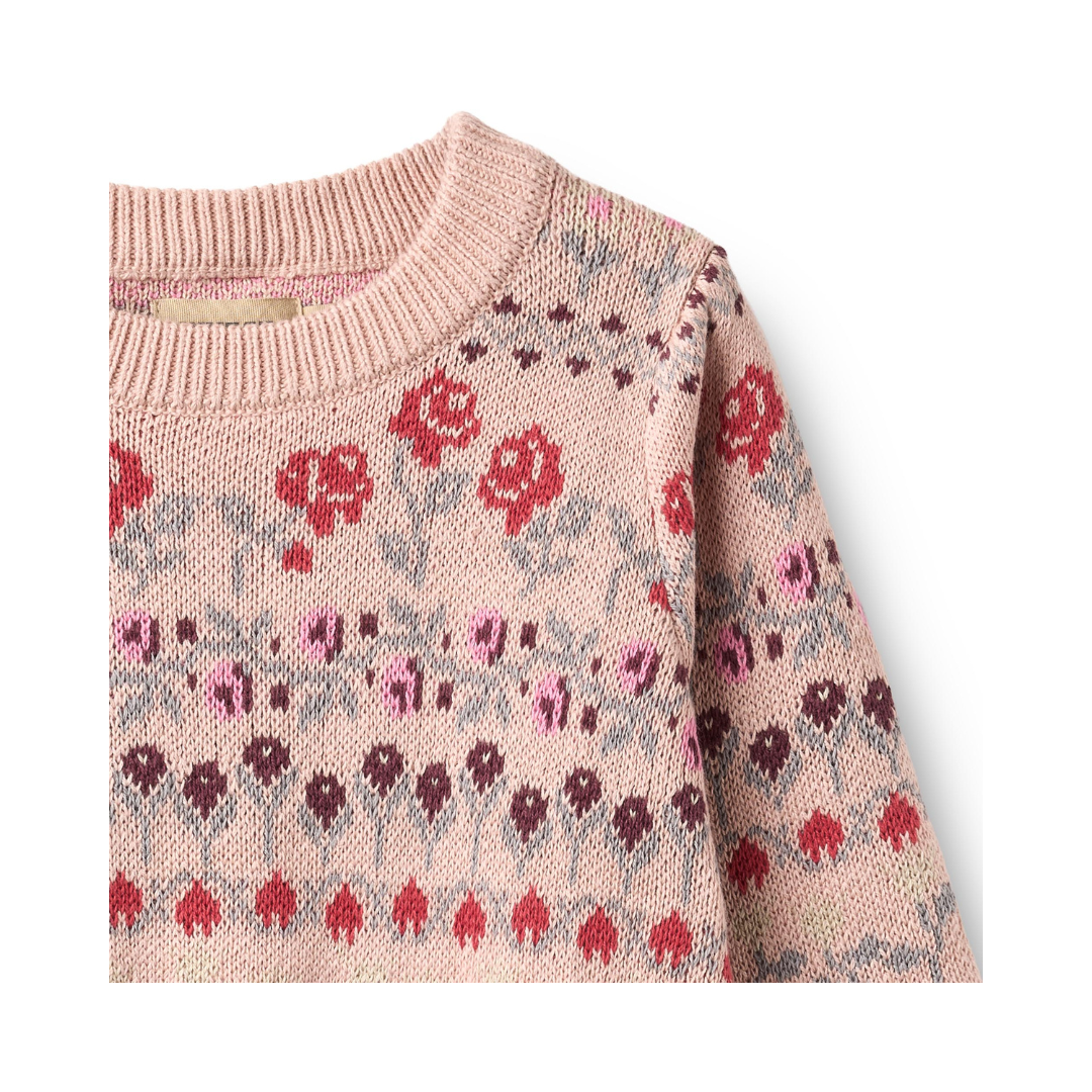 Wheat Mikmak jacquard strik pullover dim rose