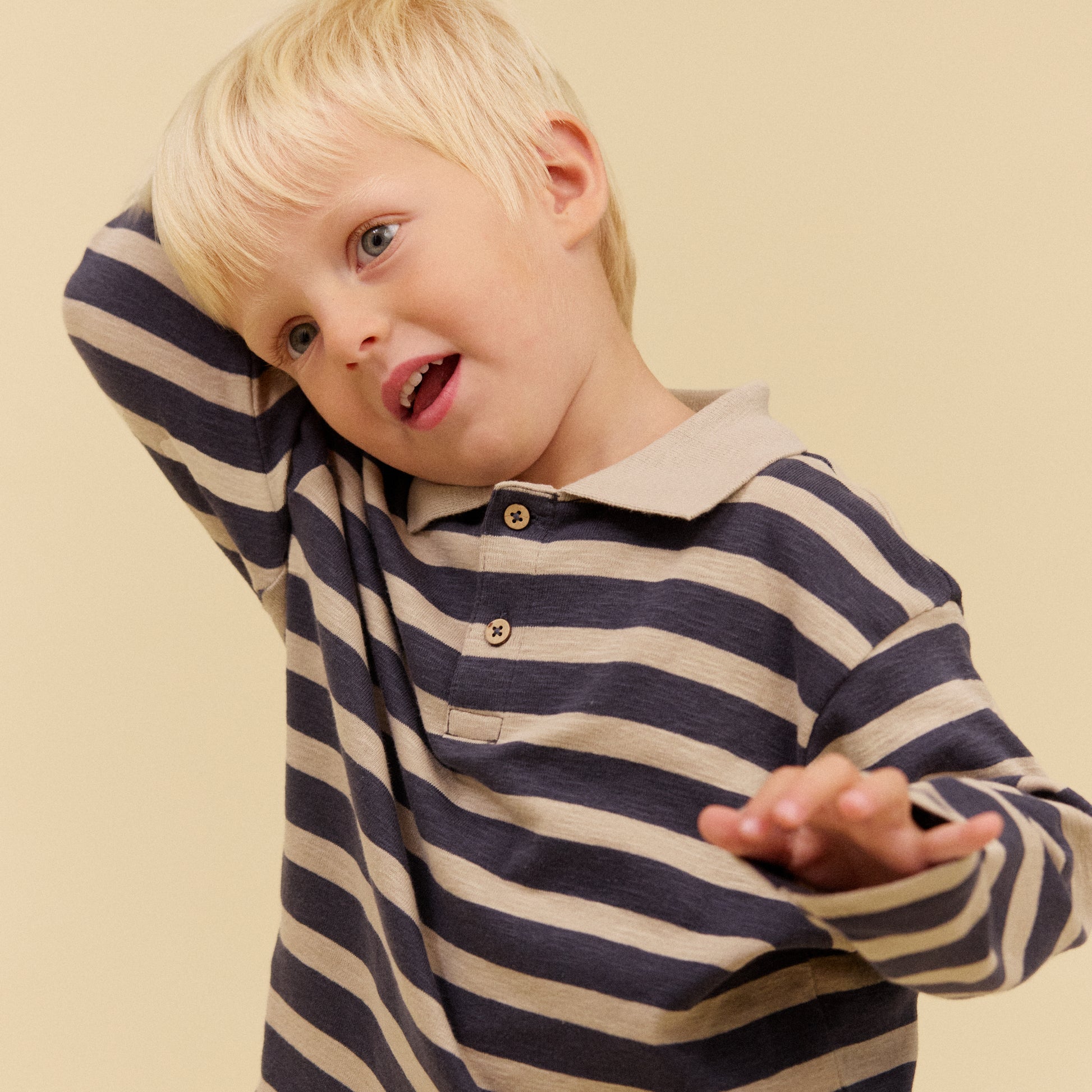 Dreng med Wheat Fred polo bluse greyblue stripe