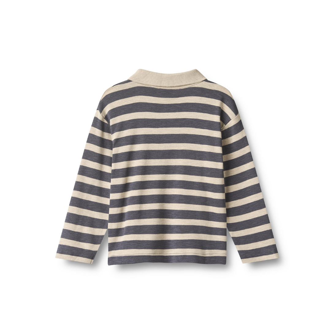 Wheat Fred polo bluse greyblue stripe