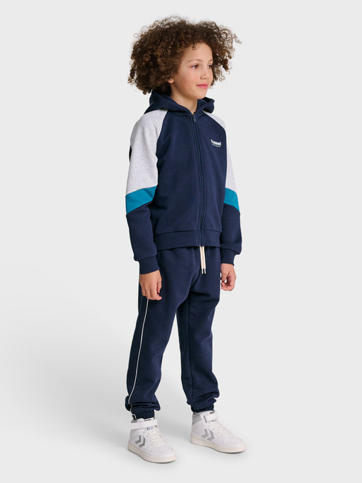 Dreng med Hummel Loose blocked zip hoodie dress blues