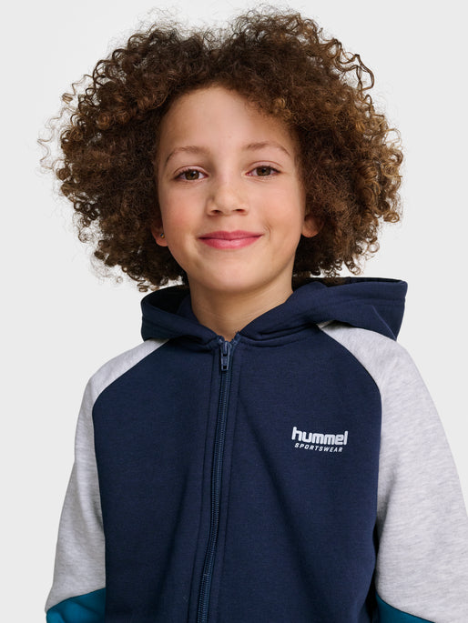 Dreng med Hummel Loose blocked zip hoodie dress blues