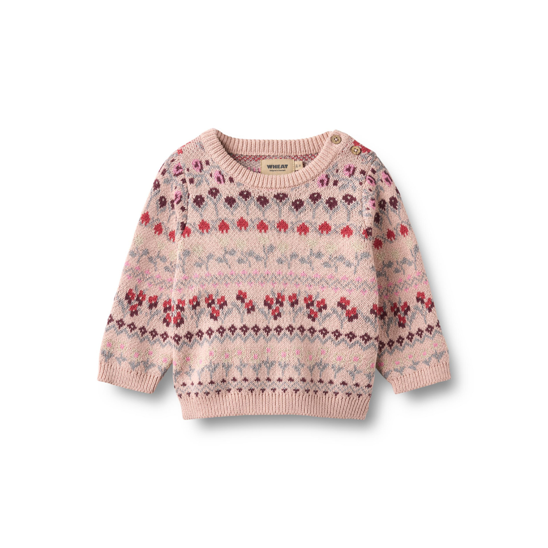 Wheat Mikmak jacquard strik pullover dim rose