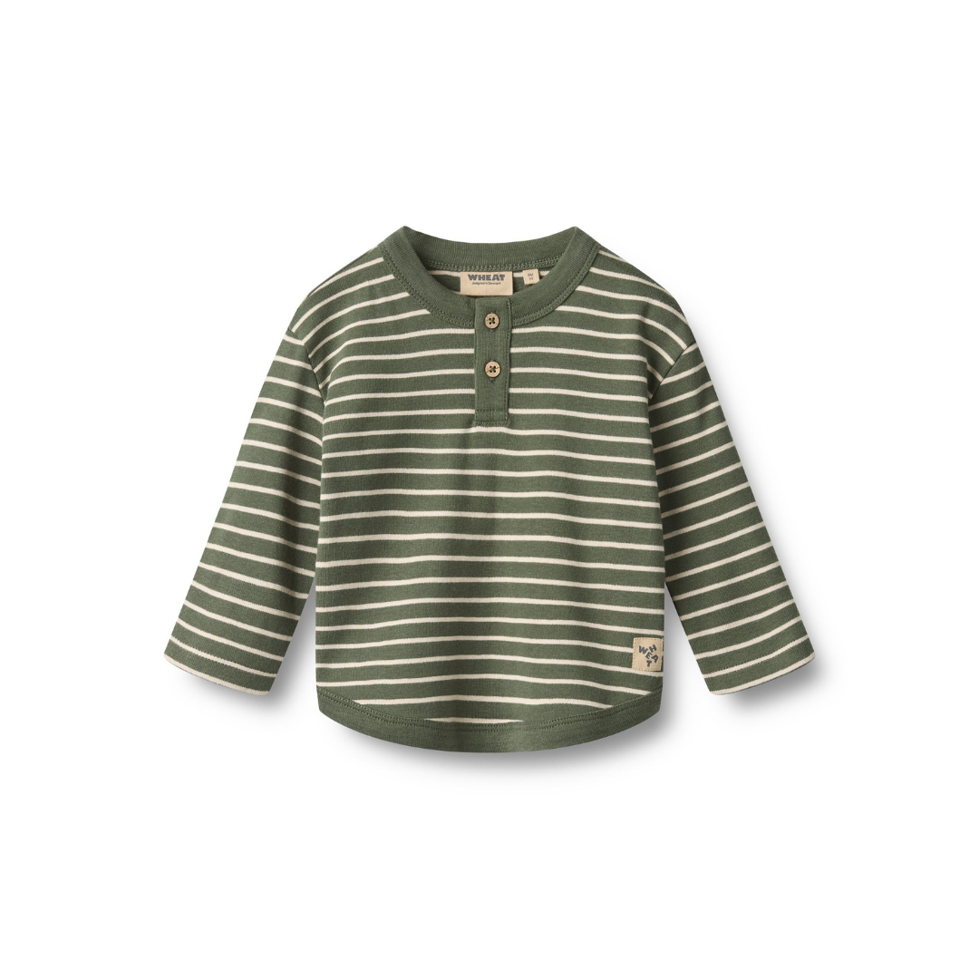 Wheat Osvald t-shirt L/S dark green stripe