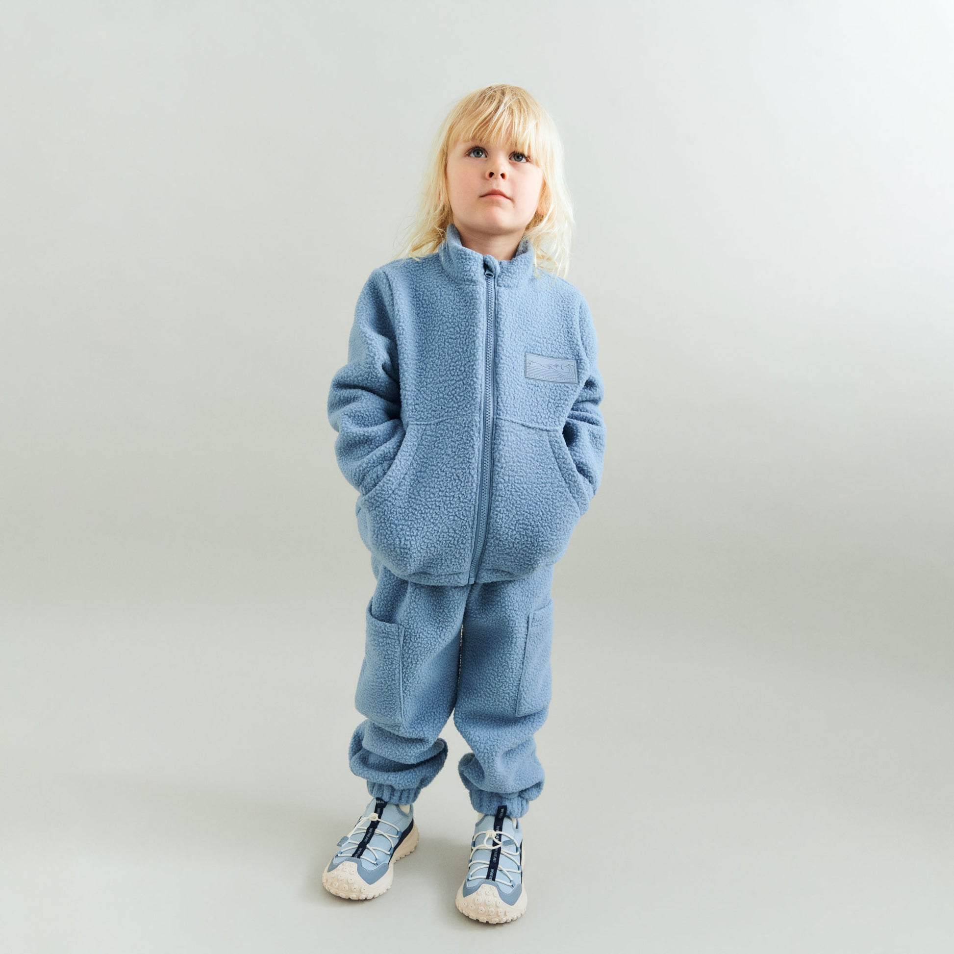 Dreng med Wheat Helge fleece jakke faded denim