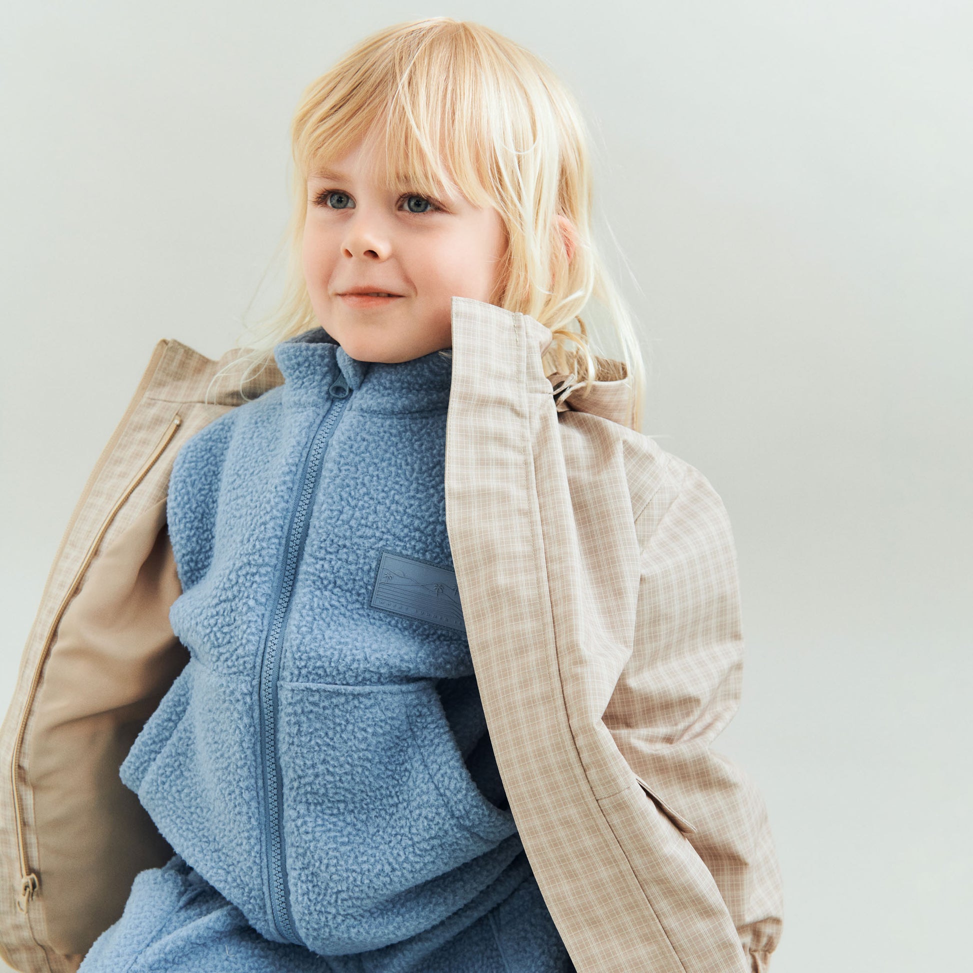 Dreng med Wheat Helge fleece jakke faded denim