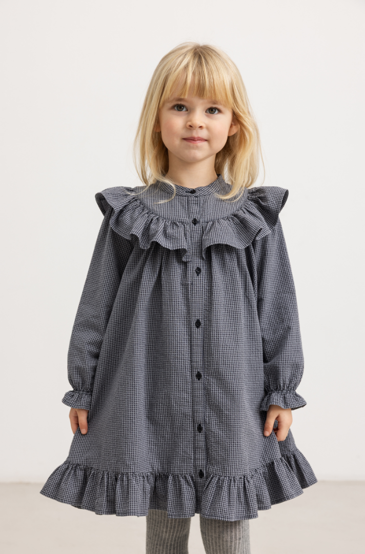 Pige med MarMar Dalina kjole pigeon blue check