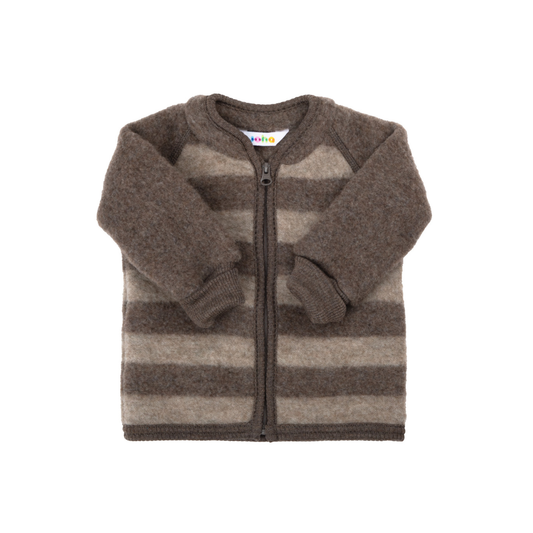 Joha Uld cardigan m. lynlås brun stribet