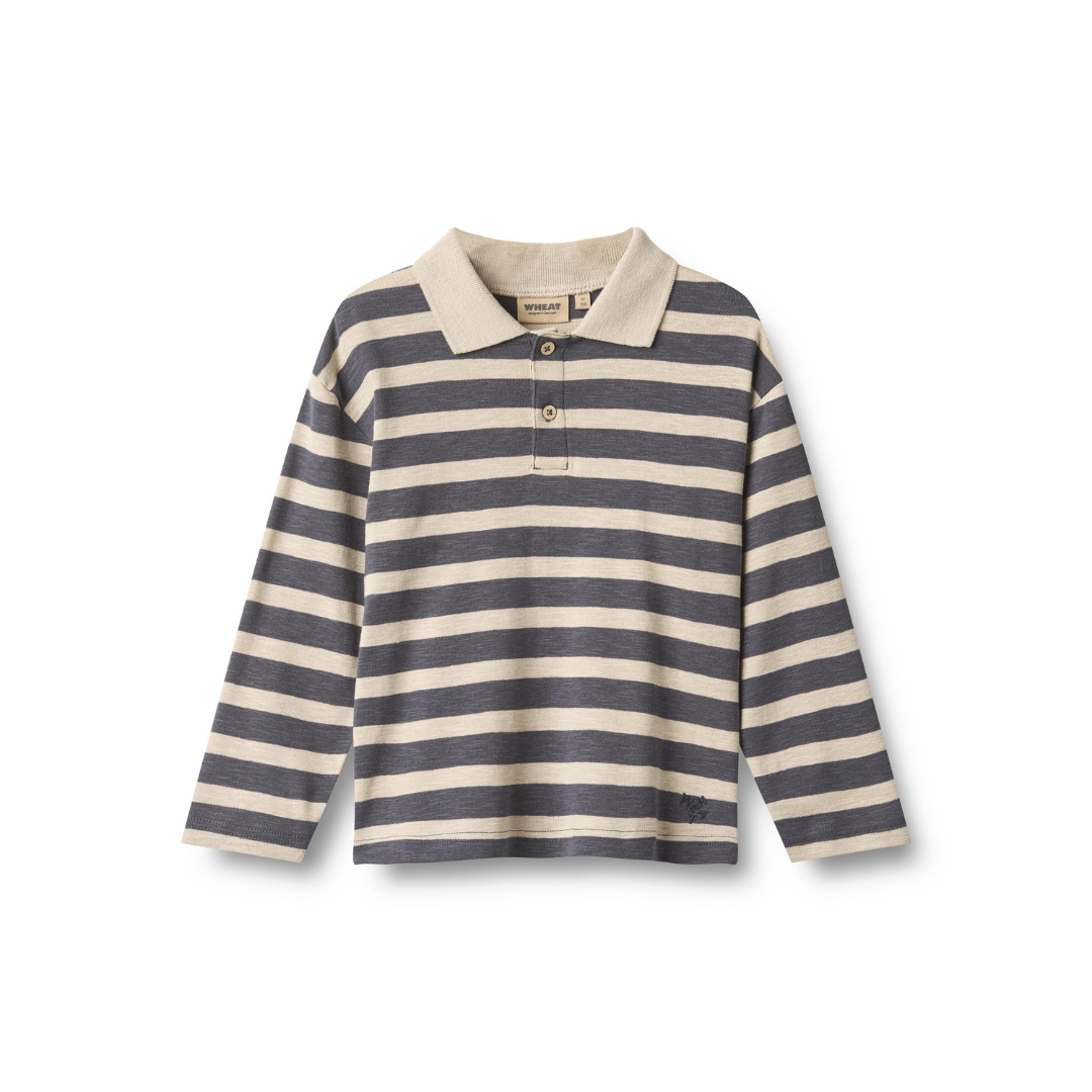 Wheat Fred polo bluse greyblue stripe