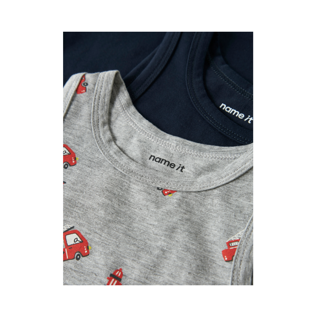 Name It Undertrøje 2 pak grey firetruck grey melange w/dark sapphire