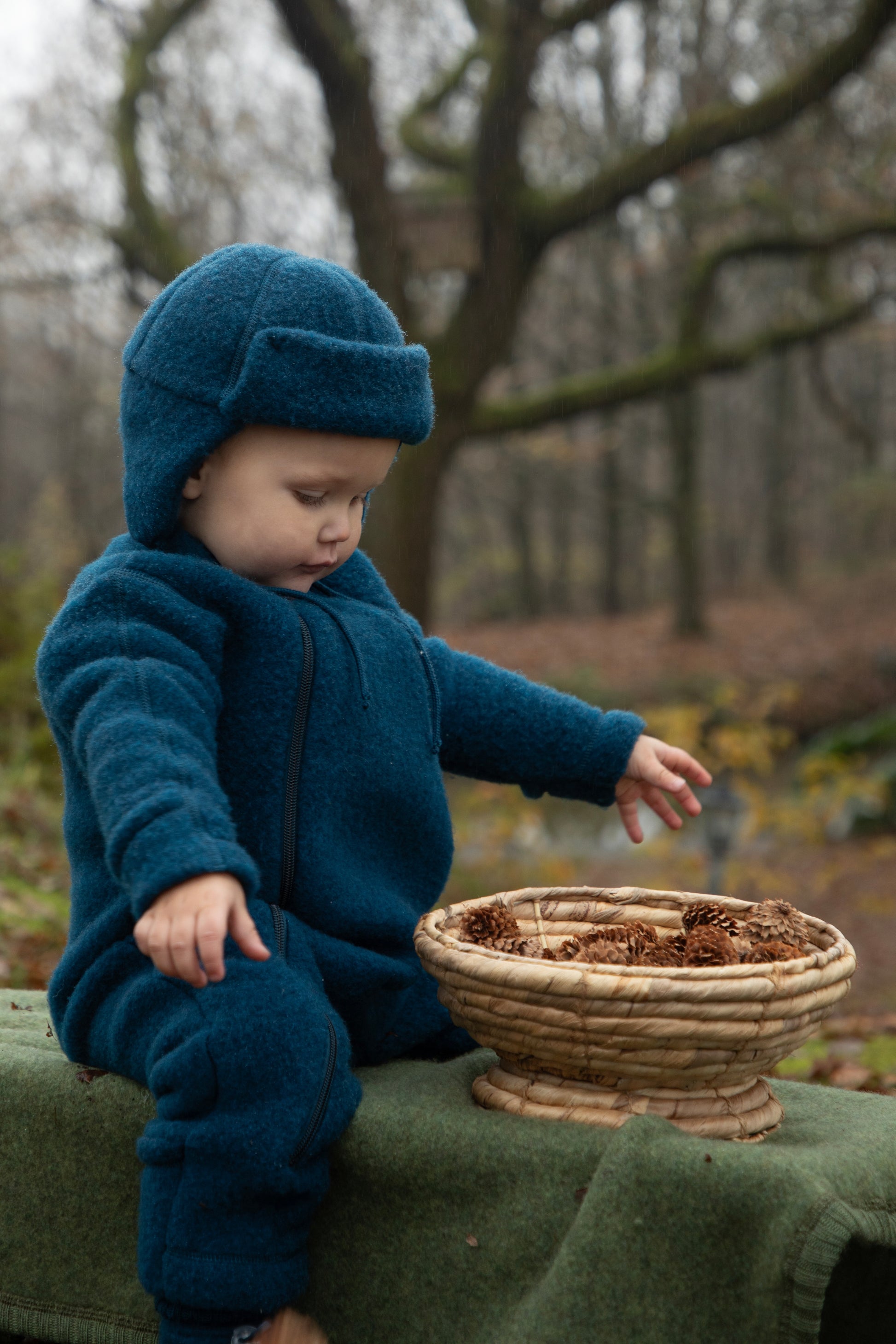 Baby dreng med Joha Uld heldragt m. 2 i 1 fod turkis